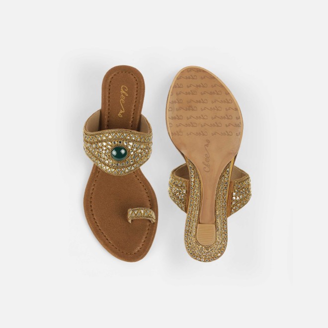 Cheemo Women Antic-gold Ethnic Slip Ons (SKU: 92-283-28-36)