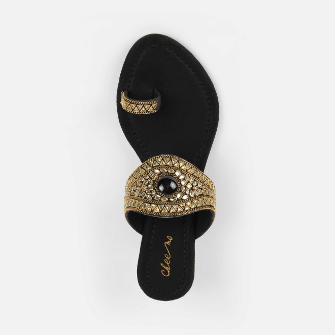 Cheemo Women Black Ethnic Slip Ons (SKU: 92-283-11-36)
