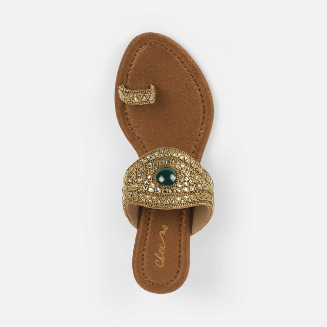 Cheemo Women Antic-gold Ethnic Slip Ons (SKU: 92-283-28-36)
