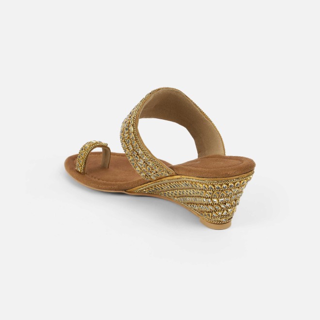 Cheemo Women Antic-gold Ethnic Slip Ons (SKU: 92-283-28-36)