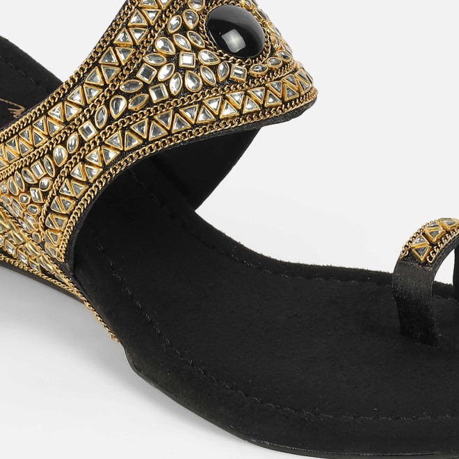 Cheemo Women Black Ethnic Slip Ons (SKU: 92-283-11-36)