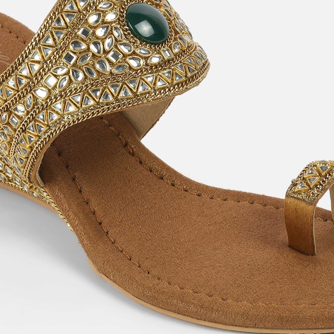 Cheemo Women Antic-gold Ethnic Slip Ons (SKU: 92-283-28-36)