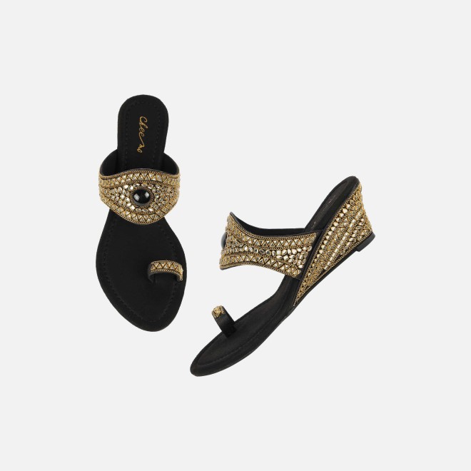 Cheemo Women Black Ethnic Slip Ons (SKU: 92-283-11-36)