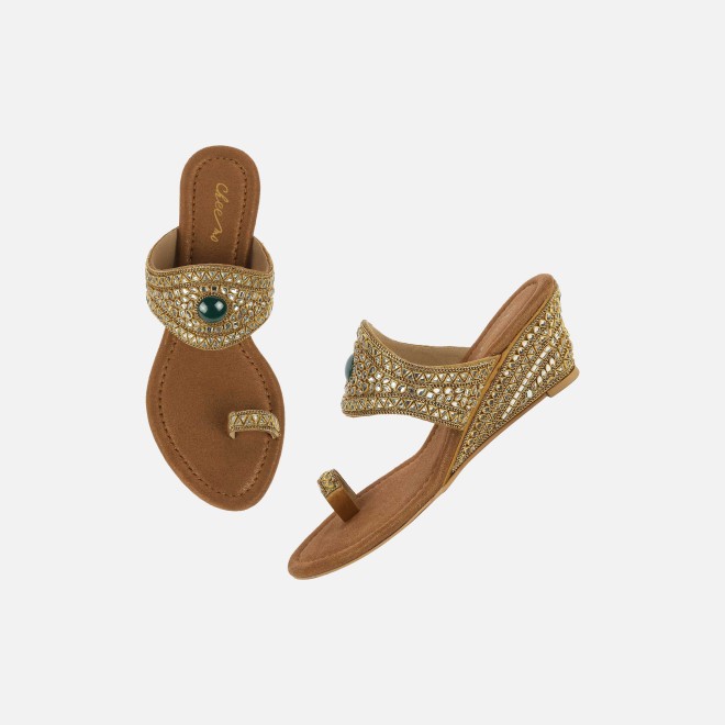 Cheemo Women Antic-gold Ethnic Slip Ons (SKU: 92-283-28-36)