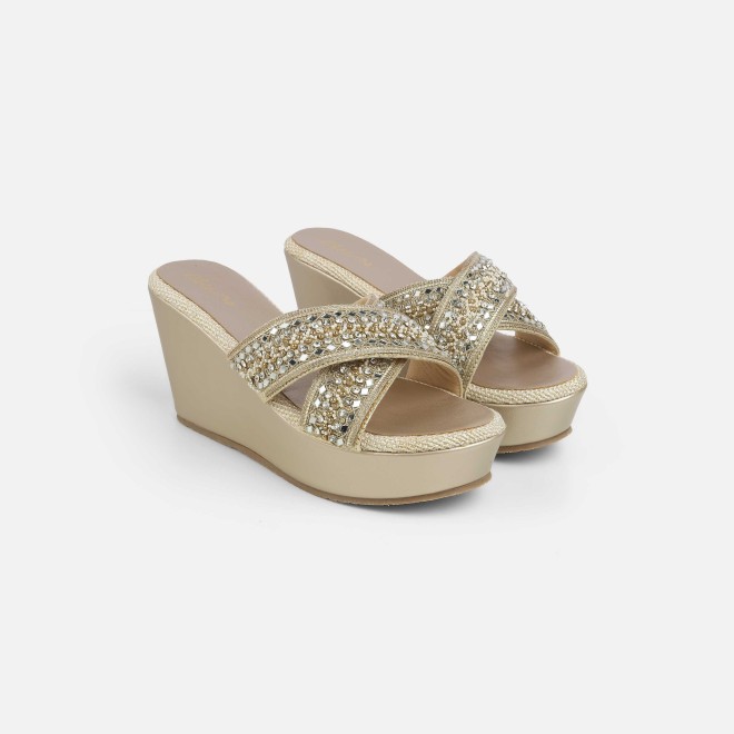 Cheemo Women Gold Ethnic Slip Ons (SKU: 92-285-15-36)