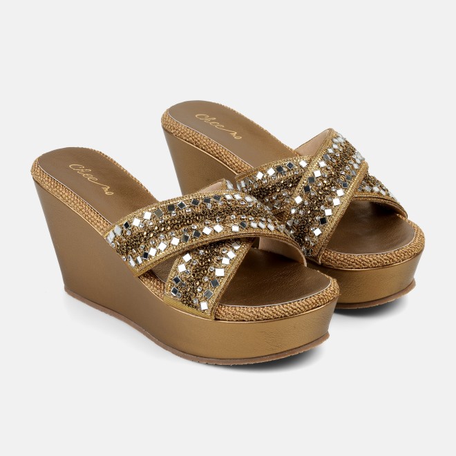 Cheemo Women Antic-gold Ethnic Slip Ons (SKU: 92-285-28-36)