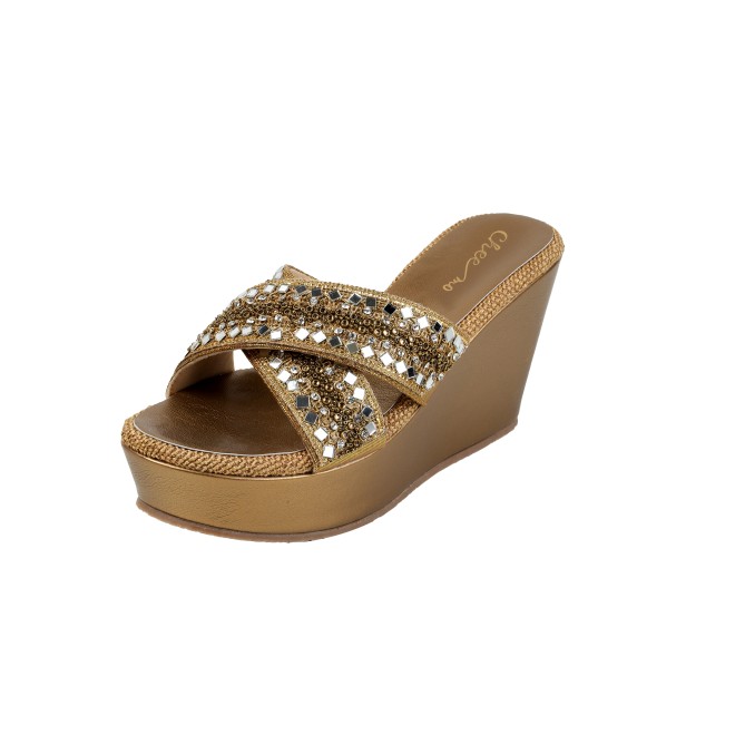 Cheemo Women Antic-gold Ethnic Slip Ons (SKU: 92-285-28-36)