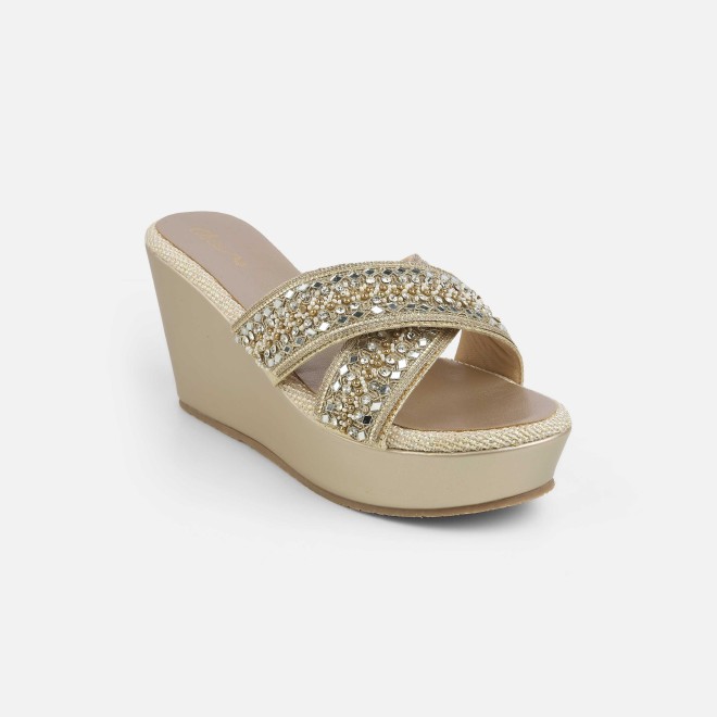 Cheemo Women Gold Ethnic Slip Ons (SKU: 92-285-15-36)