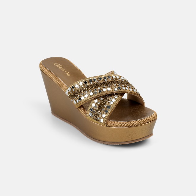 Cheemo Women Antic-gold Ethnic Slip Ons (SKU: 92-285-28-36)