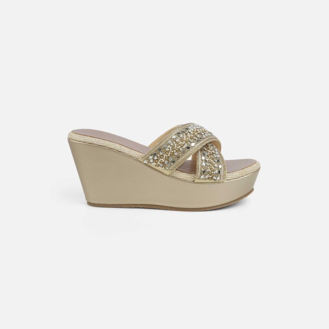 Cheemo Women Gold Ethnic Slip Ons (SKU: 92-285-15-36)