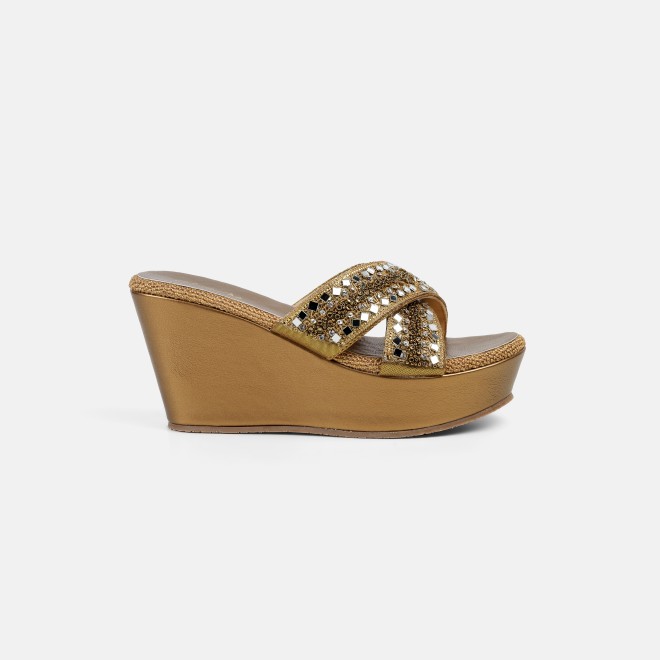 Cheemo Women Antic-gold Ethnic Slip Ons (SKU: 92-285-28-36)