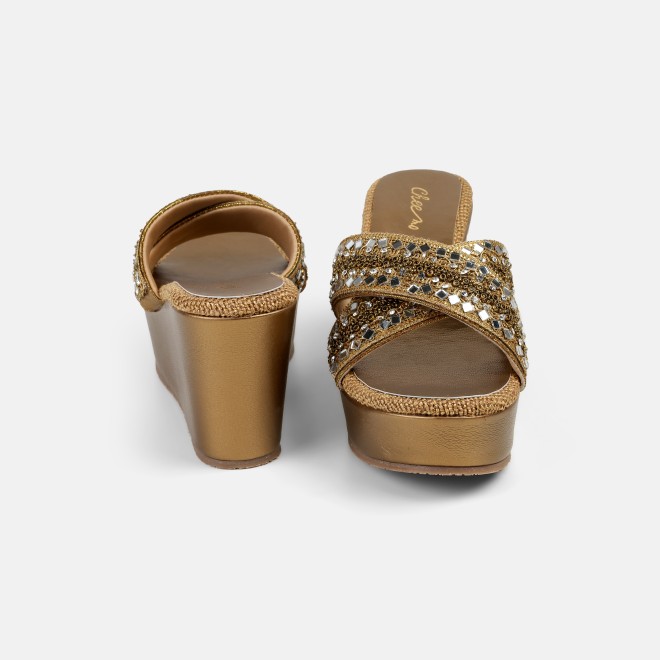 Cheemo Women Antic-gold Ethnic Slip Ons (SKU: 92-285-28-36)