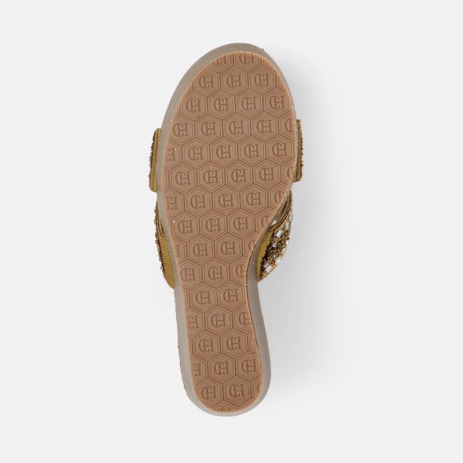 Cheemo Women Antic-gold Ethnic Slip Ons (SKU: 92-285-28-36)