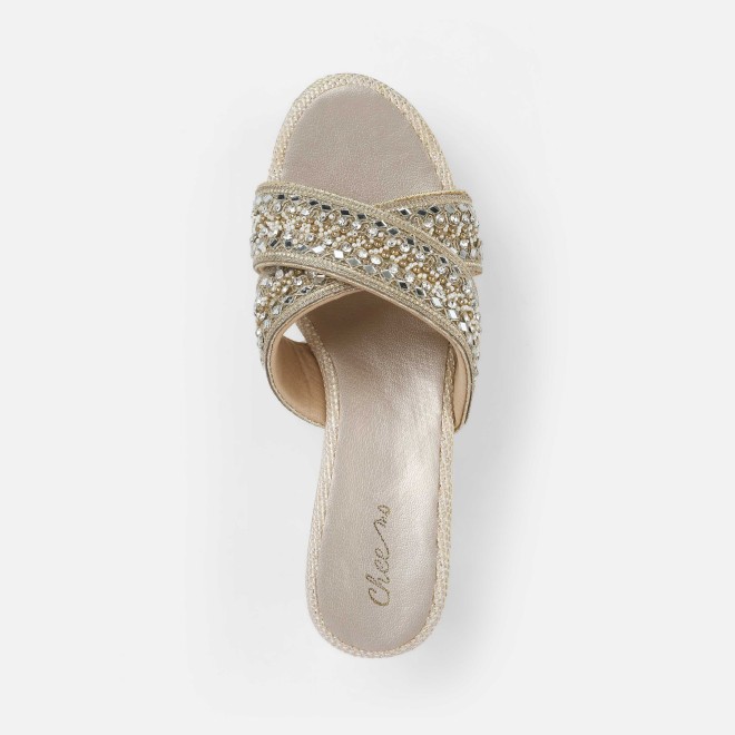 Cheemo Women Gold Ethnic Slip Ons (SKU: 92-285-15-36)