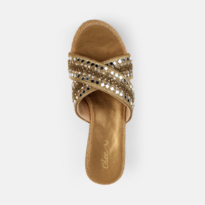 Cheemo Women Antic-gold Ethnic Slip Ons (SKU: 92-285-28-36)