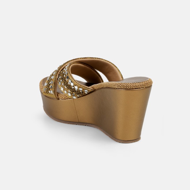 Cheemo Women Antic-gold Ethnic Slip Ons (SKU: 92-285-28-36)
