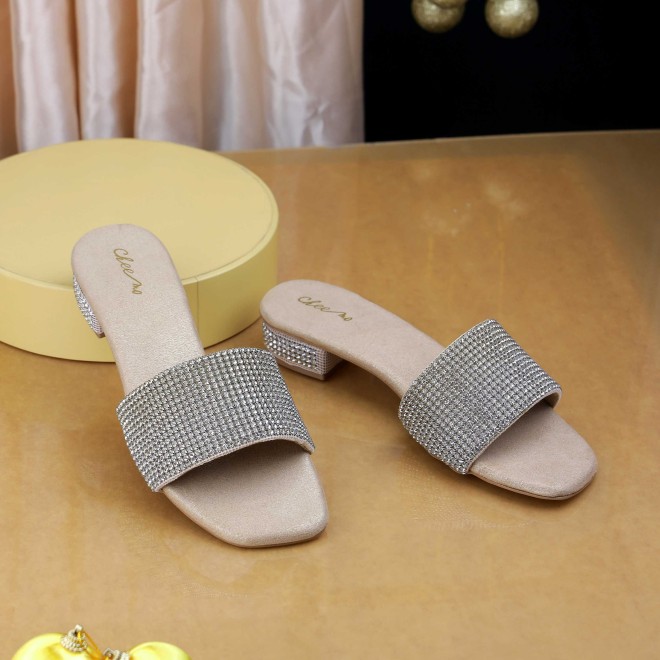 Women Gold Party Slip Ons