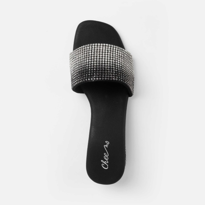 Cheemo Women Black Party Slip Ons (SKU: 92-287-11-37)