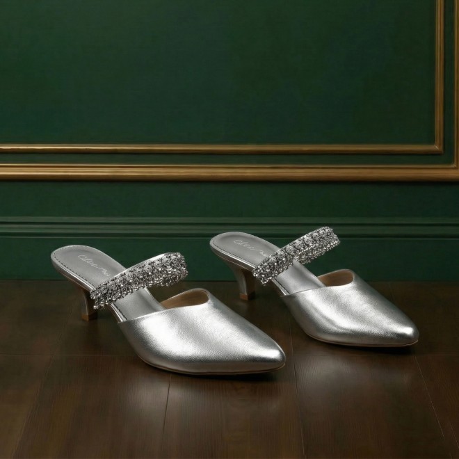Cheemo Women Silver Wedding Slip Ons