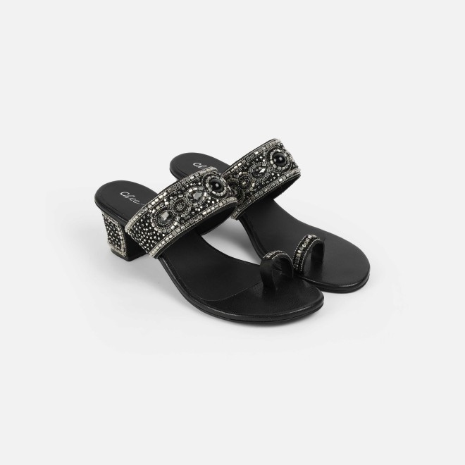 Cheemo Women Black Ethnic Slip Ons (SKU: 92-292-11-37)