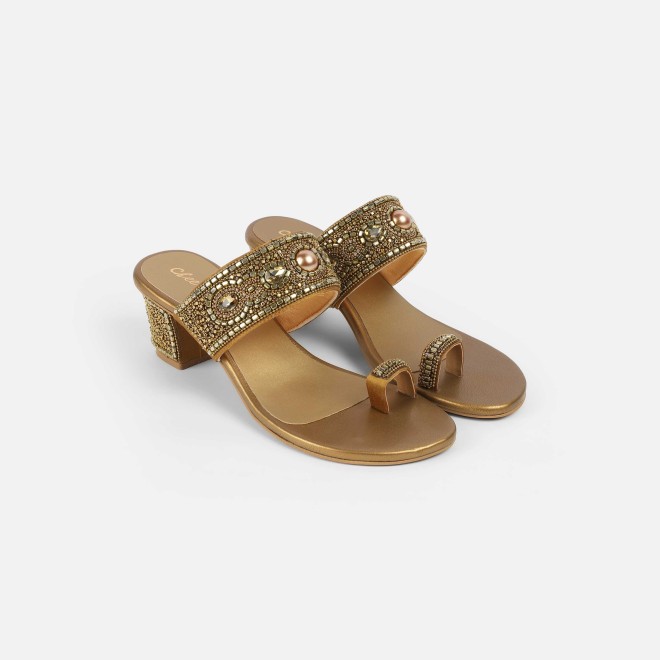 Cheemo Women Antic-gold Ethnic Slip Ons (SKU: 92-292-28-36)