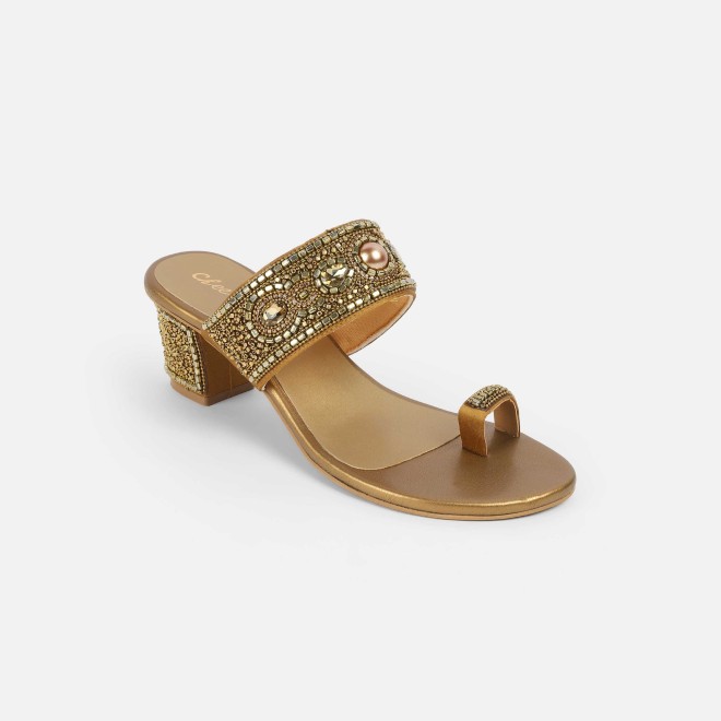 Cheemo Women Antic-gold Ethnic Slip Ons (SKU: 92-292-28-36)