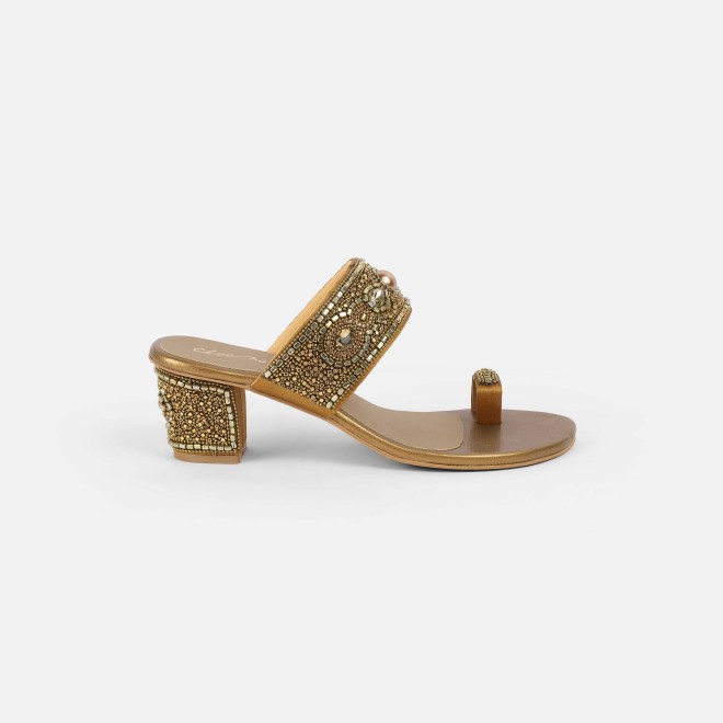 Cheemo Women Antic-gold Ethnic Slip Ons (SKU: 92-292-28-36)
