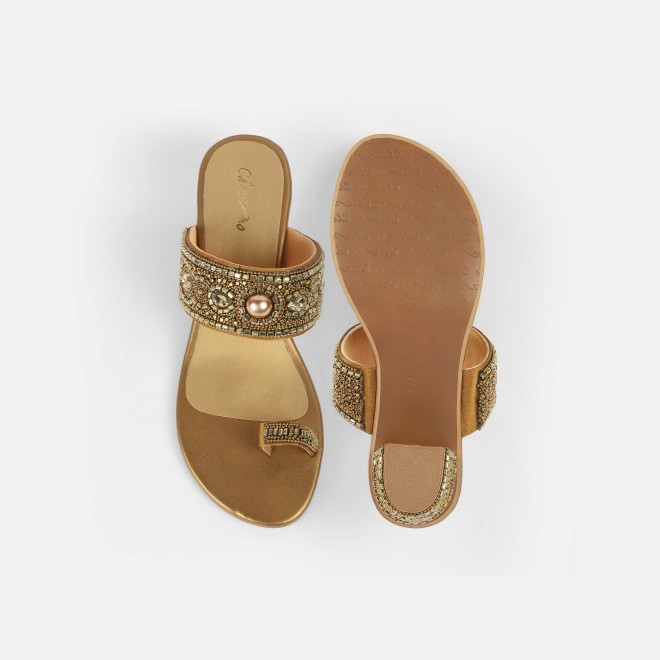Cheemo Women Antic-gold Ethnic Slip Ons (SKU: 92-292-28-36)