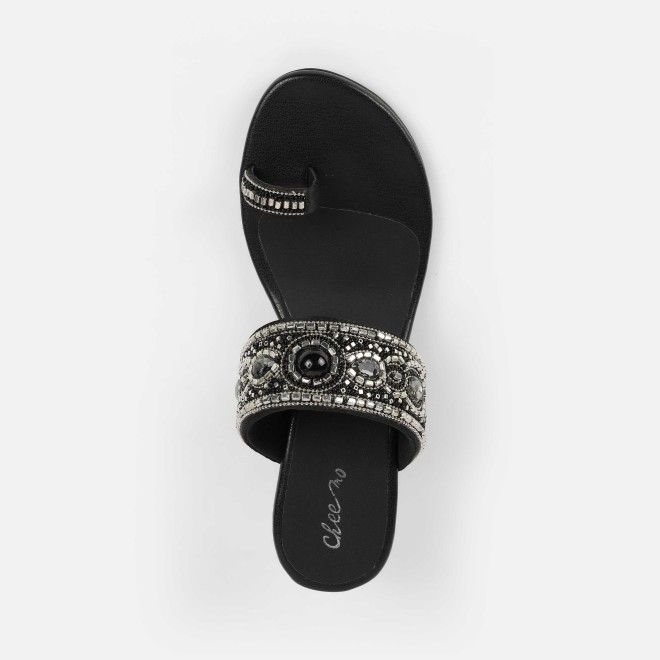 Cheemo Women Black Ethnic Slip Ons (SKU: 92-292-11-37)