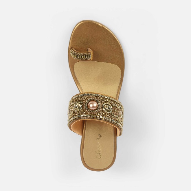 Cheemo Women Antic-gold Ethnic Slip Ons (SKU: 92-292-28-36)