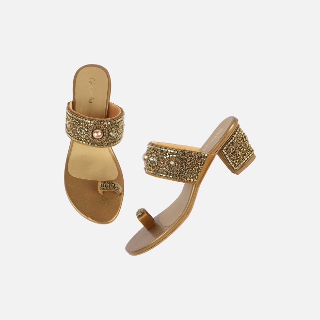 Cheemo Women Antic-gold Ethnic Slip Ons (SKU: 92-292-28-36)