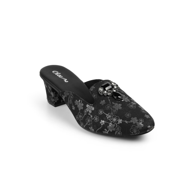 Cheemo Women Black Ethnic Slip Ons (SKU: 92-302-11-38)