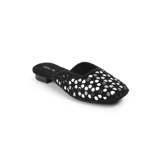 Cheemo Women Black Ethnic Slip Ons (SKU: 92-303-11-37)