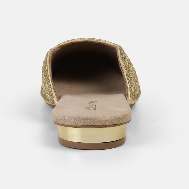 Cheemo Women Gold Ethnic Slip Ons (SKU: 92-303-15-37)