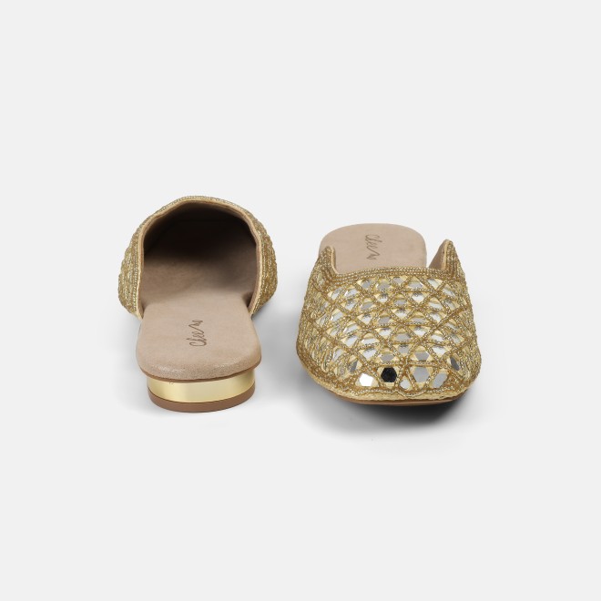 Cheemo Women Gold Ethnic Slip Ons (SKU: 92-303-15-37)