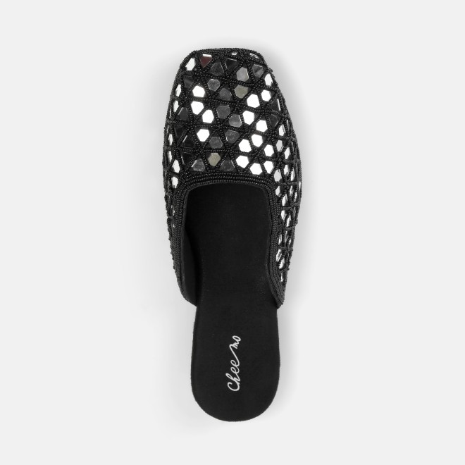 Cheemo Women Black Ethnic Slip Ons (SKU: 92-303-11-37)