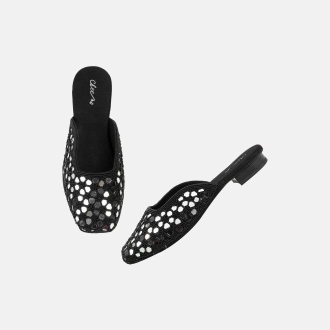 Cheemo Women Black Ethnic Slip Ons (SKU: 92-303-11-37)