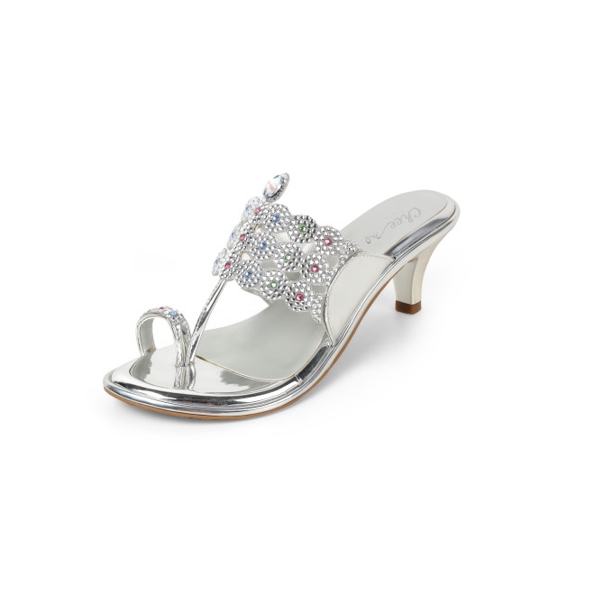 Cheemo Women Silver Ethnic Slip Ons (SKU: 92-314-27-39)