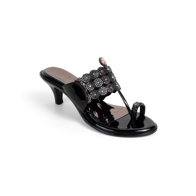 Cheemo Women Black Ethnic Slip Ons (SKU: 92-314-11-37)