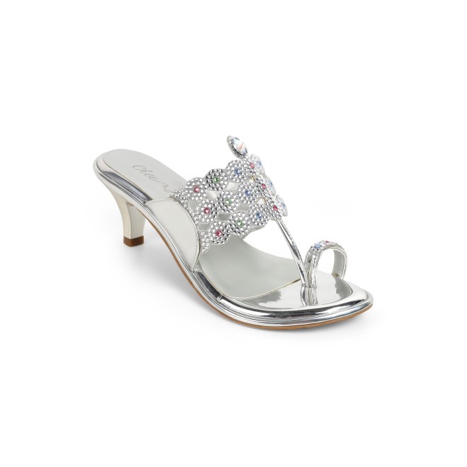 Cheemo Women Silver Ethnic Slip Ons (SKU: 92-314-27-39)