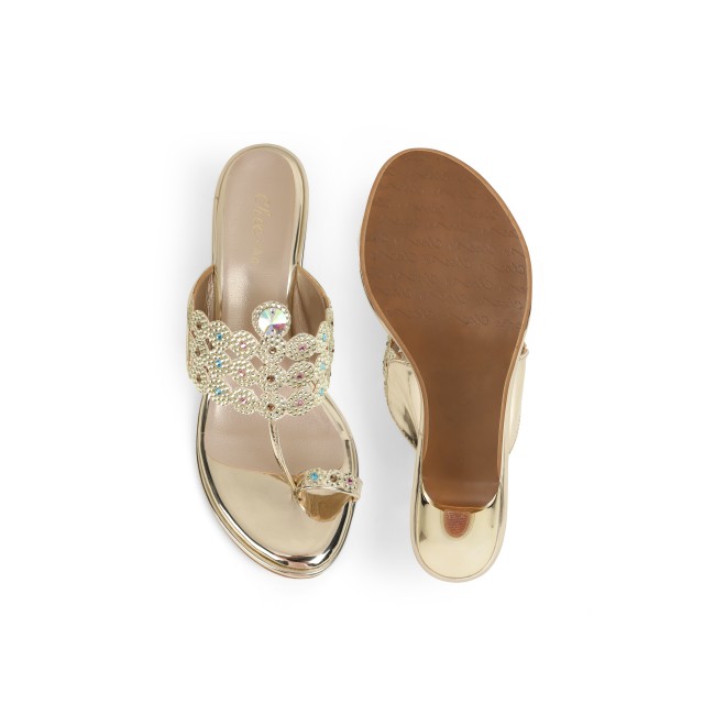 Cheemo Women Gold Ethnic Slip Ons (SKU: 92-314-15-40)