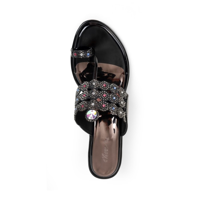 Cheemo Women Black Ethnic Slip Ons (SKU: 92-314-11-37)