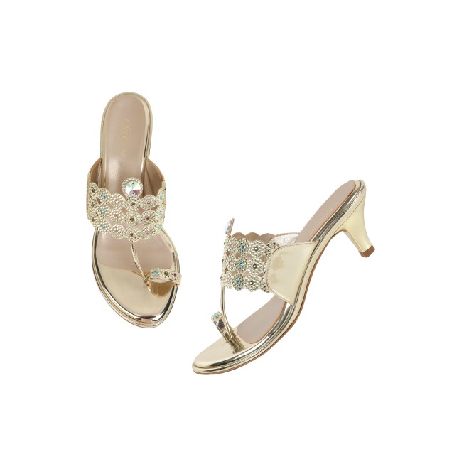 Cheemo Women Gold Ethnic Slip Ons (SKU: 92-314-15-40)