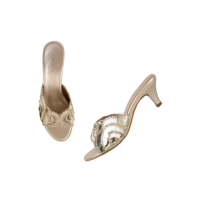 Cheemo Women Gold Party Slip Ons (SKU: 92-315-15-38)