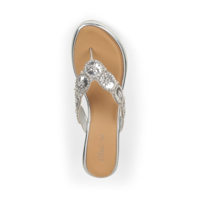 Cheemo Women Silver Ethnic Slip Ons (SKU: 92-316-27-37)