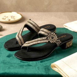 Cheemo Women Black Ethnic Slip Ons