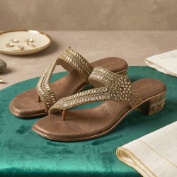Cheemo Women Antic-gold Ethnic Slip Ons