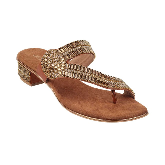Cheemo Women Antique-Gold Ethnic Slippers