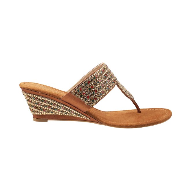 Cheemo Women Antique-Gold Ethnic Slip Ons (SKU: 92-70-28-37)