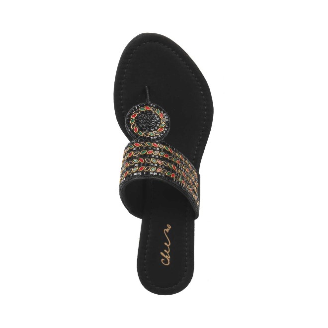 Cheemo Women Black Ethnic Slip Ons (SKU: 92-70-11-37)